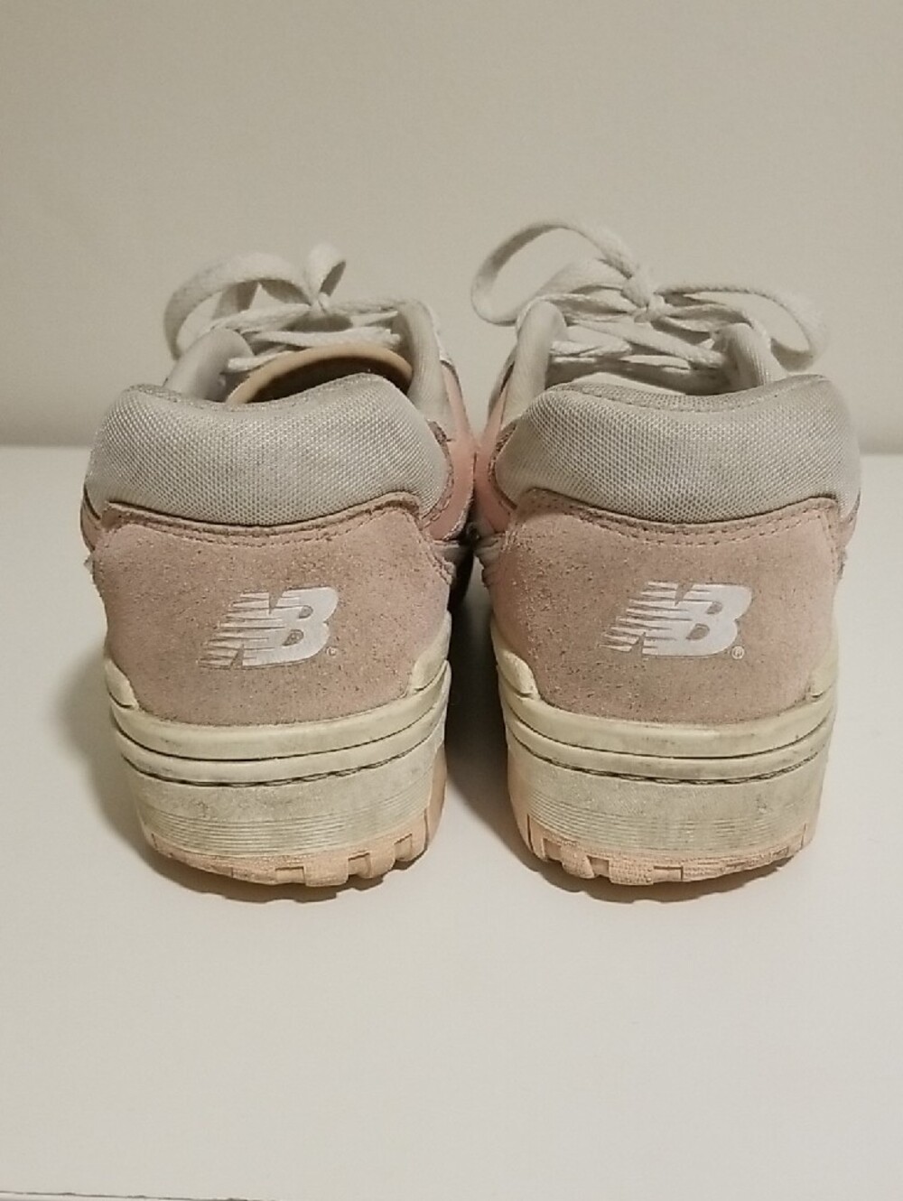 New Balance White and Light Pink Women's Suede Accent Sneakers - Picture 3 of 5